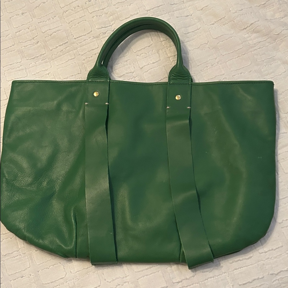 Clare V Tropezienne Green Leather Tote Bag
